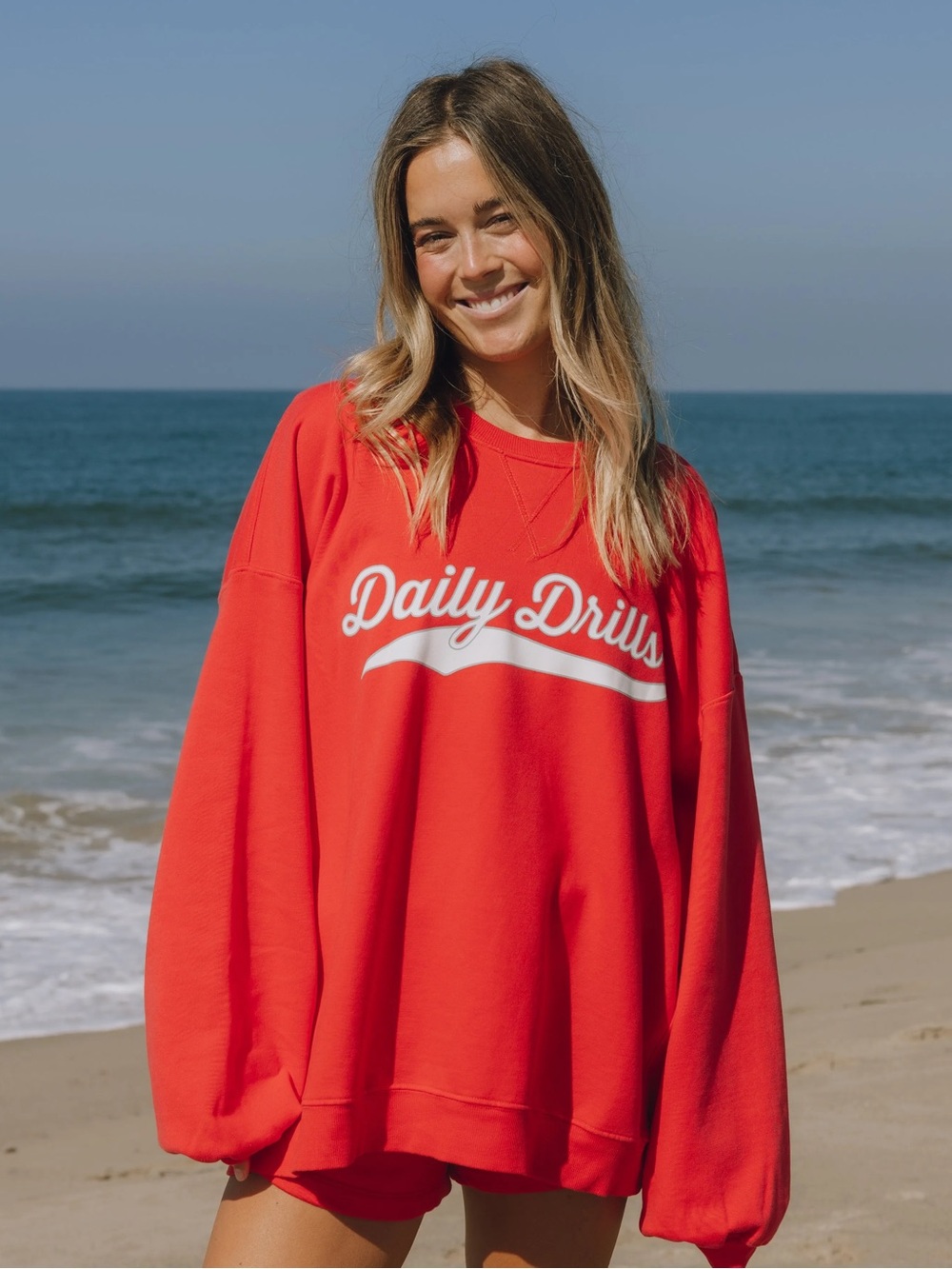Daily Drills Red Pullover Sweatshirt with White Script Logo